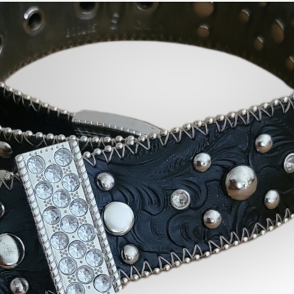 Kathy Van Zeeland Black Western Rhinestone Belt Small - Picture 4 of 12
